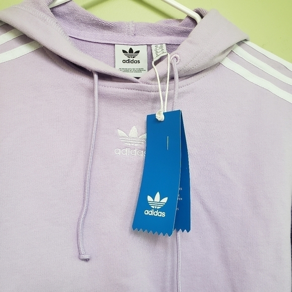 Adidas Originals 3-Stripes Cropped Hoodie in Purple Glow Size Small - Picture 3 of 7
